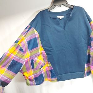 * paper +tee Blue sweatshirt with plaid pannels womens size 2X
New
